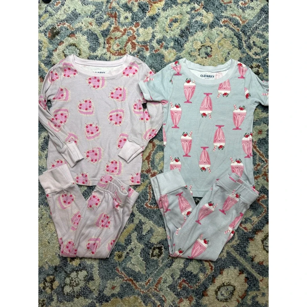 Old‎ Navy Pajama Set Bundle Girls 18-24M Pink Blue Cake Milkshake